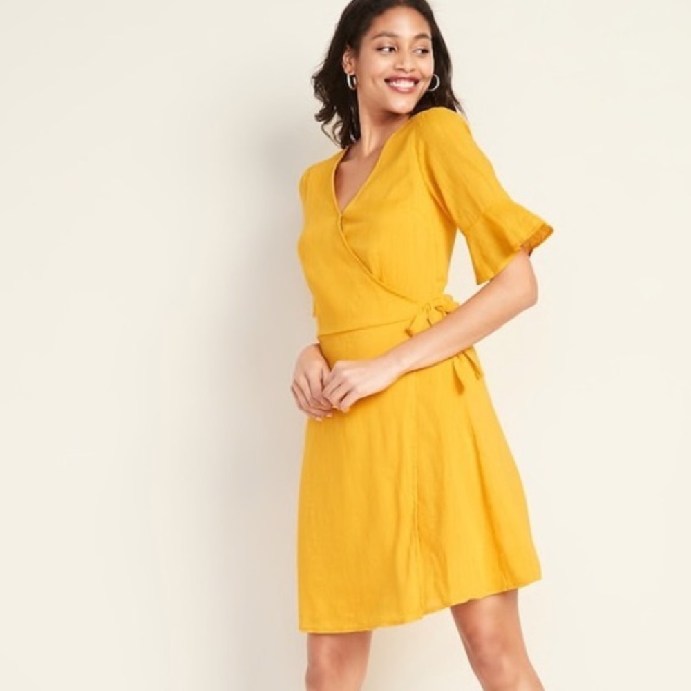 L Yellow Wrap Dress